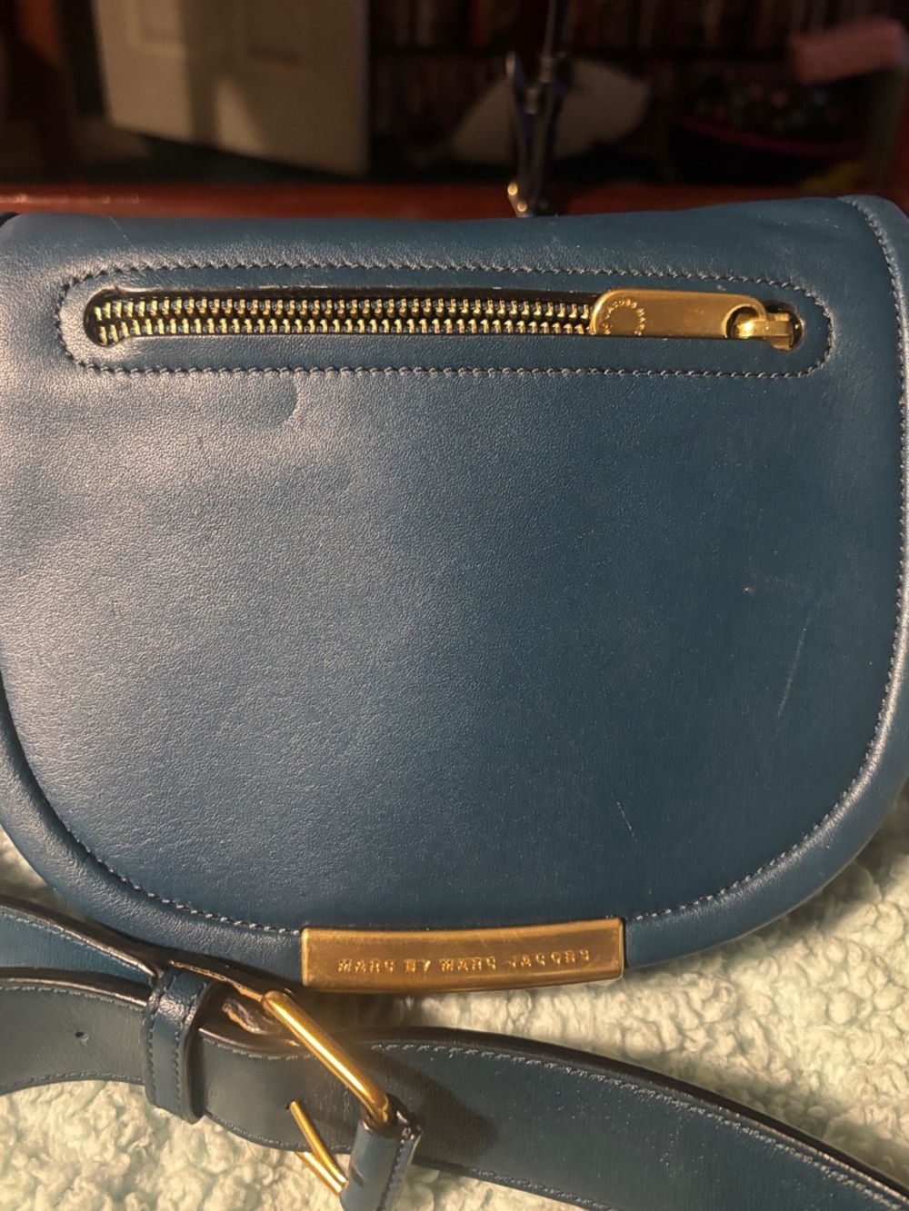 Marc by Marc Jacobs Blue Leather Saddle Crossbody with Gold Hardware